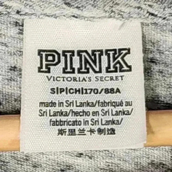 PINK Victoria's Secret Women's Bling T-shirt Small Rose Gold Sequin Logo LS Gray - Picture 4 of 14